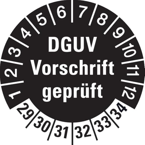 Dreifke® Prüfplakette, DGUV Vorschrift geprüft, schwar - 30 mm Dokumentenfolie selbstklebend | 10 Stk von Dreifke