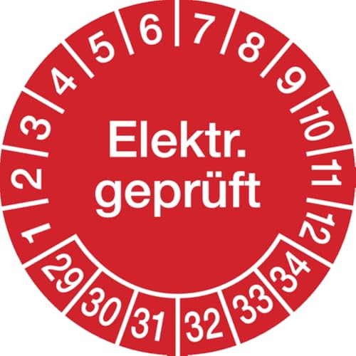 Dreifke® Prüfplakette, Elektr. geprüft, rot/weiß, Ø 30-30 mm Dokumentenfolie selbstklebend | 10 Stk von Dreifke