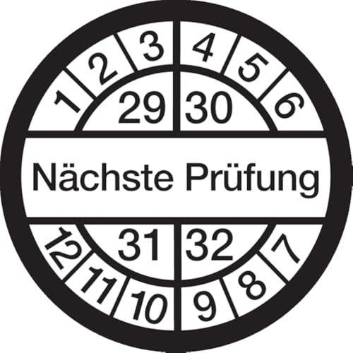 Dreifke® Prüfplakette, Nächste Prüfung, weiß/schwarz, 16 mm Dokumentenfolie selbstklebend | 10 Stk von Dreifke