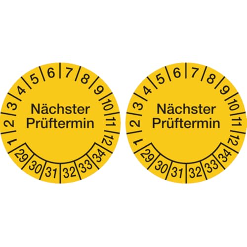 Dreifke® Prüfplakette, Nächster Prüftermin, Folie, gelb/schwarz - 100 mm Folie selbstklebend | 2 Stk von Dreifke