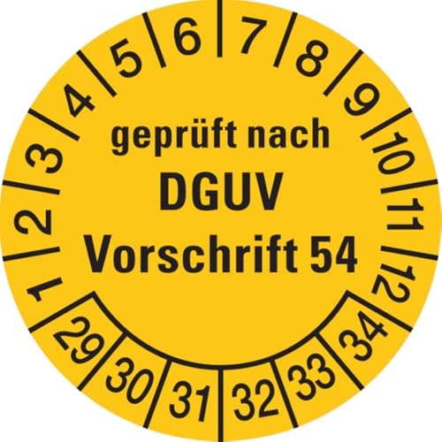 Dreifke® Prüfplakette, geprüft nach DGUV Vorschrift 54, gelb/sch - 30 mm Folie selbstklebend | 10 Stk von Dreifke