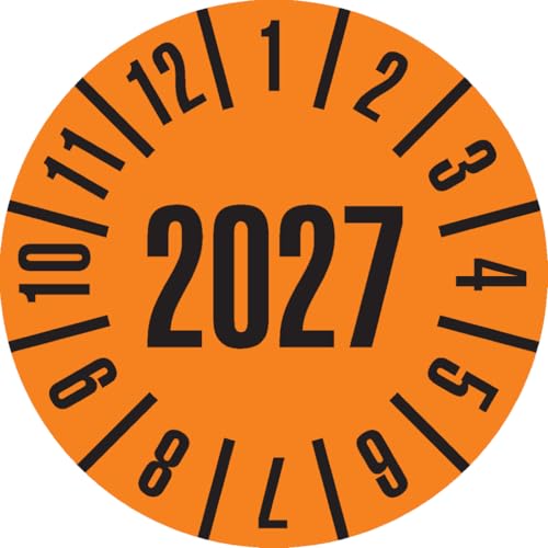 Dreifke® Prüfplakette 2027, orange, Folie, ablösbar, Ø 35mm, 10 Stk. von Dreifke