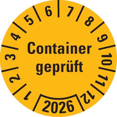 Dreifke® Prüfplakette Container geprüft 2026, gelb, Hochleistungsfolie, Ø 30mm, 18 Stück von Dreifke