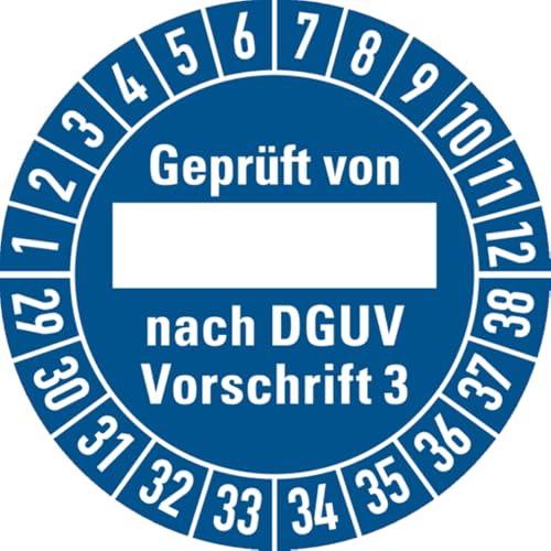 Dreifke® Prüfplakette Geprüft von, nach DGUV Vorschrif - 30 mm Dokumentenfolie selbstklebend | 10 Stk von Dreifke