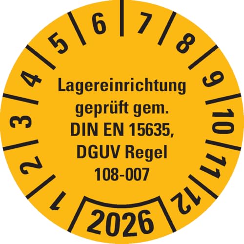 Dreifke® Prüfplakette Lagereinrichtung, DGUV Info.208-061, 2026, gelb, Dokumentenfolie, Ø30mm, 18 Stk. von Dreifke