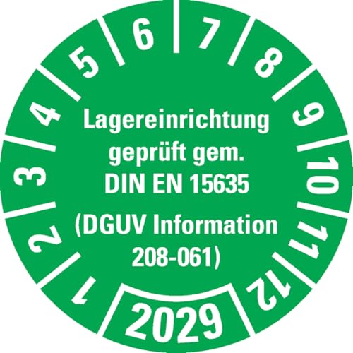 Dreifke® Prüfplakette Lagereinrichtung, DGUV Info.208-061, 2029, grün, Dokumentenfolie, Ø30mm, 18 Stk. von Dreifke