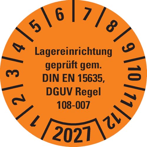 Dreifke® Prüfplakette Lagereinrichtung, DGUV Info208-061, 2027, orange, Dokumentenfolie, Ø30mm, 18 Stk. von Dreifke