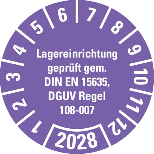 Dreifke® Prüfplakette Lagereinrichtung, DGUV Info208-061, 2028, violett, Dokumentenfolie, Ø30mm, 18 Stk. von Dreifke