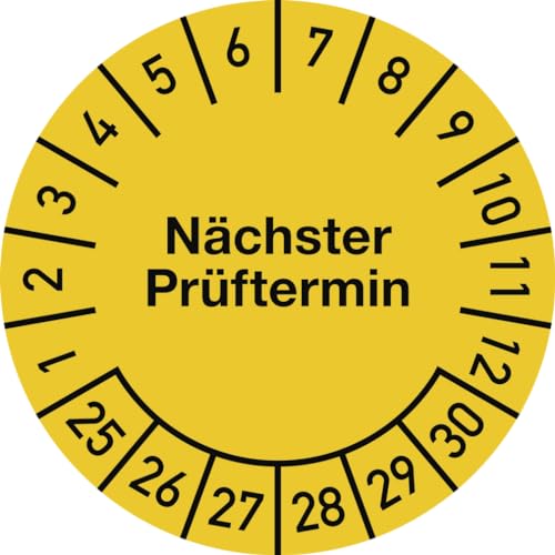 Dreifke® Prüfplakette Nächster Prüftermin 2025-2030, Folie, gelb, Ø 20 mm, 10 Stück von Dreifke