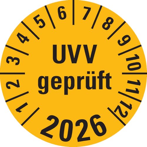 Dreifke® Prüfplakette UVV geprüft 2026, gelb, Dokumentenfolie, selbstkl., Ø30mm, 18 Stück von Dreifke