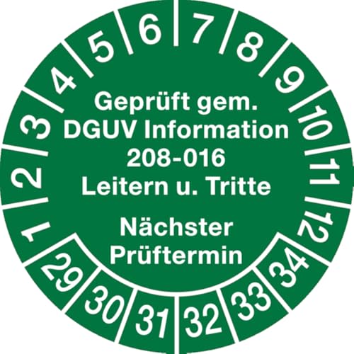 Dreifke® Prüfplakette ab 29 Geprüft gem. DGUV Information 208-01 - 30 mm Folie selbstklebend | 10 Stk von Dreifke