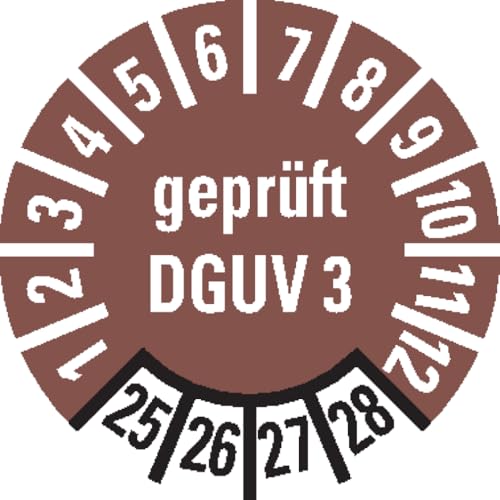 Dreifke® Prüfplakette geprüft DGUV Vorschrift 3, 25-28, braun, Folie, ablösbar, Ø 10mm, 384 Stk von Dreifke