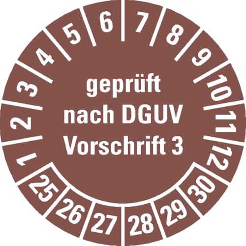 Dreifke® Prüfplakette geprüft nach DGUV Vorschrift 3, 25-30, braun, Folie, ablösbar, Ø 15mm, 60 Stück von Dreifke