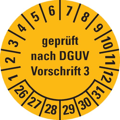 Dreifke® Prüfplakette geprüft nach DGUV Vorschrift 3, 26-31, gelb, Folie, ablösbar, Ø 15mm, 60 Stück von Dreifke