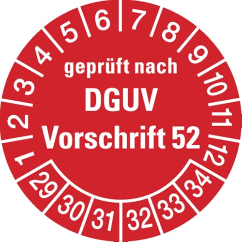 Dreifke® Prüfplakette geprüft nach DGUV Vorschrift 52, ab 29 rot - 30 mm Folie selbstklebend | 10 Stk von Dreifke