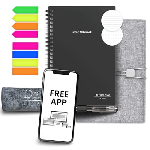 Dreiklang - be smart® wiederverwendbar digitales Notizbuch A5 Executive mit Schutz Hülle Stoff Tasche als Cover mit Handfach, Stiftschlaufe und Innenfach zur Organisation und bringt mehr Ordnung von Dreiklang - be smart