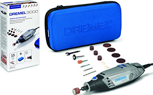 Dremel 3000 Multifunktionswerkzeug Italienische Version (130 Watt, Set mit 15 Zubehörteilen, Drehzahl 10.000-33.000 U/min zum Schneiden, Schleifen, Gravieren, Polieren, Schärfen, Schnitzen, Fräsen) 15 acc + estuche von DREMEL