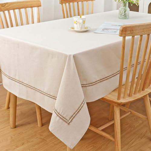 Demisland Beige Tischdecke Abdeckung Party Tischtuch Leinen Abwaschbar Tischdecke Rechteckig Party Tischdeko mit Gestickten Streifen Knitterfrei Staubdicht Table Cloth für Küche Esstisch Dekoration von Dremisland