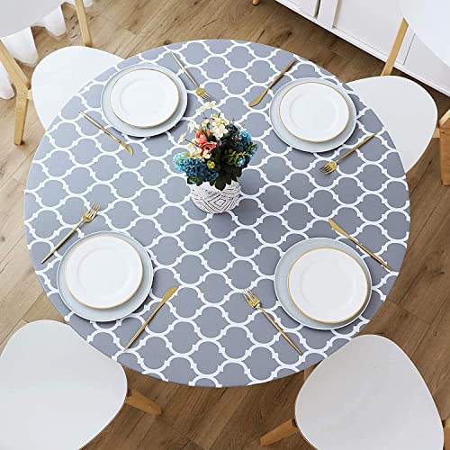 Dremisland Runde Elastische Tischdecke Fitted Vinyl Tischschutz mit Flanell Futter Wasserdicht Abwischbar Moroccan Tischdecke für Indoor Outdoor Picknick Camping Partys (110–140 cm, Rund, Grau) von Dremisland