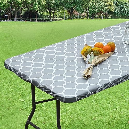 Dremisland Runde Elastische Tischdecke Fitted Vinyl Tischschutz mit Flanell Futter Wasserdicht Abwischbar Moroccan Tischdecke für Indoor Outdoor Picknick Camping Partys von Dremisland