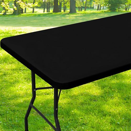 Dremisland Schwarz Rechteckige Tischdecke Abwaschbar mit Elastischem Rand Spanntischdecke Wachstuchtischdecke Gartentischdecke Outdoor Tischdecke Für Bierzeltgarnitur Party Küche Picknick Camping von Dremisland