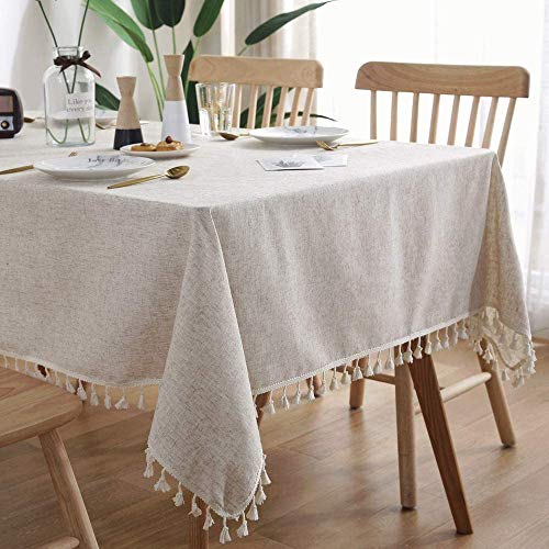 Demisland Beige Tischdecke Abdeckung Party Tischtuch Leinen Abwaschbar Tischdecke Rechteckig Party Tischdeko Quaste Tischwäsche Couchtisch Table Cloth für Küche Picknick Weihnachts Dekor von Dremisland