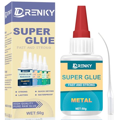 Drenky Metallkleber Extra Stark 50g Sekundenkleber Hitzebeständig Metall Kleber Hochfest Schneller Aushärtung für Metall, Aluminium, Kupfer, Kunststoff, Holz, Leder von Drenky