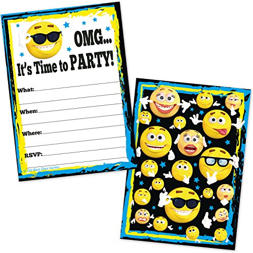 Dresmannst Emojicon Party Einladungskarten – Geburtstag, Abschlussfeier, Teen Party (20 Zählen mit Umschläge) – Emoticon Party Supplies von Dresmannst