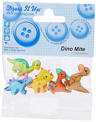 Dino Mite Button Dino Milbe ~ 23 x 19-27 x 22 mm 5 STK. Mehrfarbig, Kunststoff, 10x8x1 cm, 5 von Dress It Up