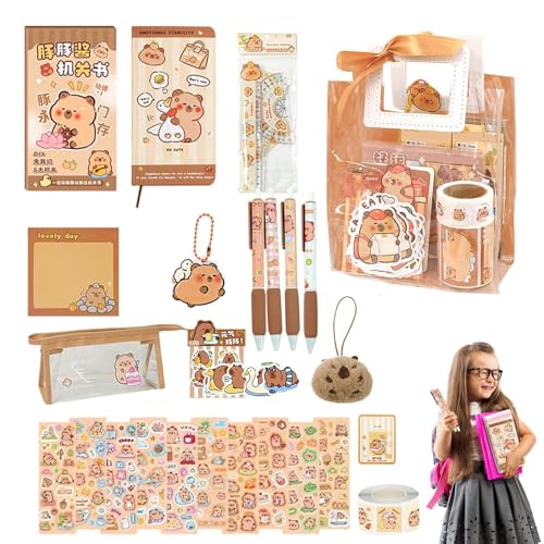 73/127 Stück Capybara Schreibwaren Set, Ästhetisches Capybara Schreibwaren Set, Tiere Themed Stift Haftnotizen mit Aufklebern Rucksack Anhänger, Schulnotizblock, Stifte, Federmäppchen und mehr von Dreuhuing