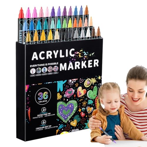 Dreuhuing Acrylfarbstifte, doppelseitige Marker für Kinder und Erwachsene, wasserlösliche Acrylfarben-Marker, dünne und runde Spitzen für Rock, Leinwand, Keramik, Holz, für Künstler und von Dreuhuing