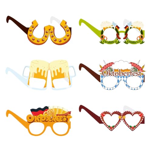 Dreuhuing Brillenpapier,Oktoberfestbrillen | Kostümbrillen 6 Stück,Bayerische Bierfest-Brille, Oktoberfest-Fotoautomaten-Requisiten-Brille für Männer und Frauen von Dreuhuing