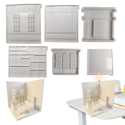 Dreuhuing Miniatur-Haus-Formen, Heimdekoration, Kunstharzformen, Puppenhaus-Gipsformen zum Gießen, Set mit 6 Hausbastelformen, Desktop-Ornament-Harzformen von Dreuhuing