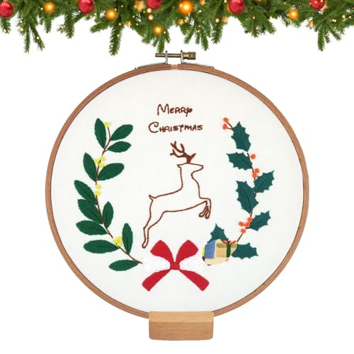 Dreuhuing Weihnachts-Sticksets für Erwachsene | Weihnachtsmann-Elch-Stickerei-Kits mit Weihnachtsmotiven, geprägtes Stickset – Weihnachtsmotiv-Sticksets, Handstickerei-Set, Sticksets für Erwachsene von Dreuhuing