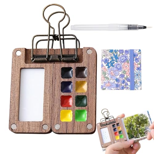 Tragbare Aquarell-Palette, 8 Fächer, Mi-ni, tragbare Aquarellpalette mit Clip, Reise-Farbpalette, Reise-Ready-Farbpalette, Skizzenbuch-Palette für Künstler, Zeichnen von Dreuhuing