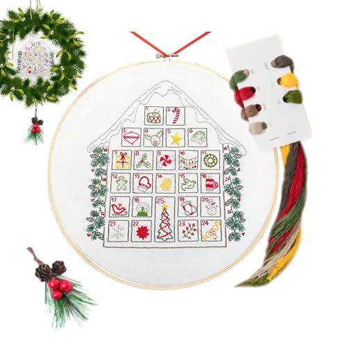 Weihnachten Stickerei Adventskalender, Stickerei Kit Adventskalender, Kreuzstich Countdown Kalender 2024 mit verschiedenen Stickmustern, 24 Tage Weihnachten Stickerei Set für Anfänger von Dreuhuing