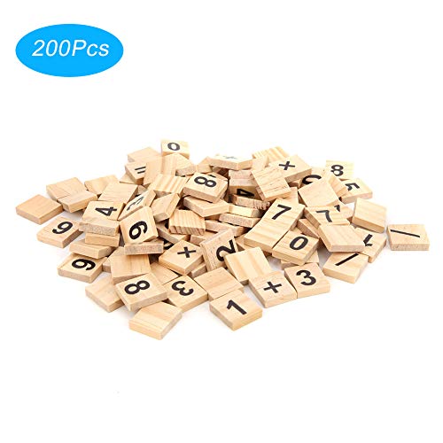 DriKou 200 Piezas de Azulejos de Números de Madera, Juego Educativo para Niños, Juguete, Letras de Aprendizaje, Palabras, Herramienta, Manualidades de Madera, Bricolaje, Juguete von DriKou