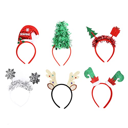 DriKou 6Pcs Christmas Headgear, Headband Christmas Tree Reindeer Snowflake Santa Hat Holiday Party for Christmas Party Favors Decoration Supplies Xmas Gifts Photo Booth Xmas Tree von DriKou