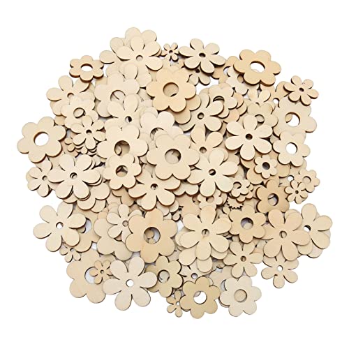 Drikou Pflaume unvollendete hölzerne Ausschnitte, 300pcs Pflaume unvollendete hölzerne Ausschnitte Handwerk Mahlen Blumen Chip für DIY Decorative Anhänger von DriKou