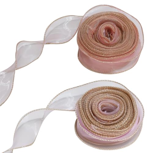 Organzaband, durchscheinendes Chiffonband, 40 mm, zum Basteln, Geschenkverpacken, 40 m, Geschenkband, Rolle für DIY, Nähen, Handwerk, Brautstrauß, Hochzeit, Geburtstag, Party, Dekoration, Rosa, 2 von Driflo