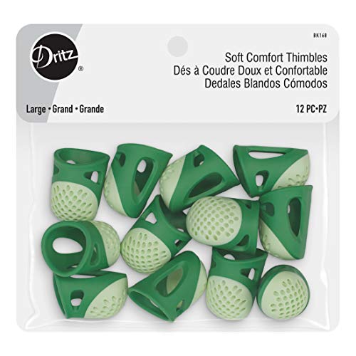 Dritz BK168 Soft Comfort Thimbles Fingerhüte, Grün, Large, 12 stück von Dritz