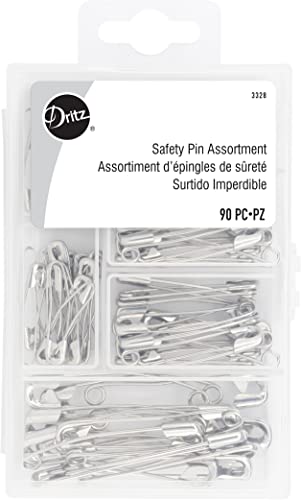 Dritz Curved Safety Pins with Storage Box, Assorted Sizes, Count Gewölbte Sicherheitsnadeln für Quilten, Sortiment, 90 Stück, Kunststoff, Edelstahl, Sortiert, Verschiedene Größen von Dritz