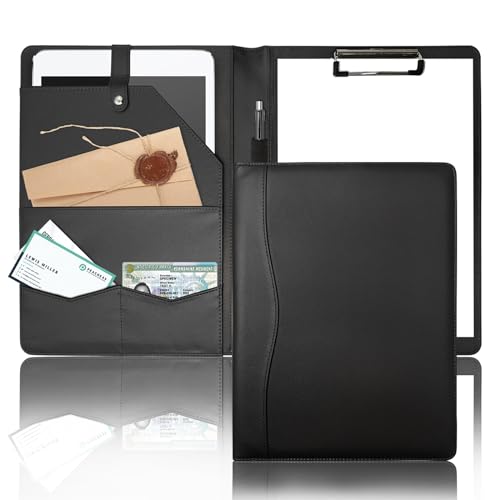 Padfolio Portfolio Binder, Leder Klemmbrett Ordner Aktentasche Loseblatt Ordner mit Einband A4 Schwarz Ordner mit Taschen Lebenslaufmappe für Business Schule Büro Meeting Männer Frauen Business Ordner von Drlmeio