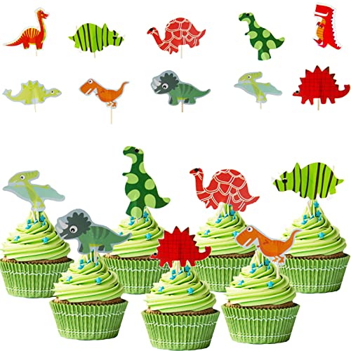 48 Stücke Dinosaur Tortendeko Muffin Deko Geburtstag Cupcake Toppers Set Kuchen Dekoration Junge Cake Topper für Kinder von Drookaen