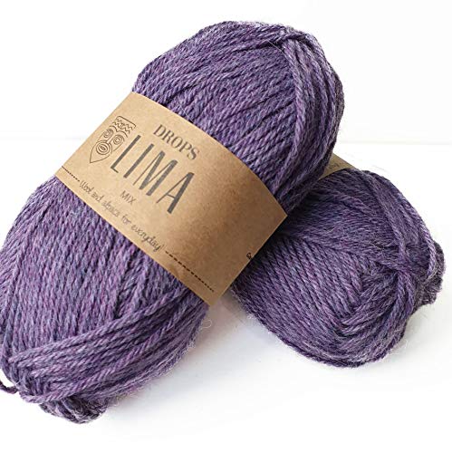 65% Wolle und 35% Alpakawolle zum Stricken und Häkeln, 3 oder leicht, verschlimmert, DK-Gewicht, Drops Lima, 450 Yards pro Knäuel 4434 Lila von Drops