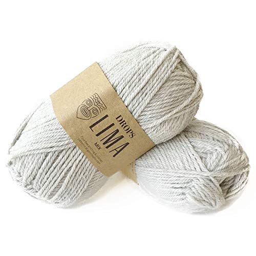 65 % Wolle und 35 % Alpakawolle zum Stricken und Häkeln, 3 oder leicht, verschlimmert, DK-Gewicht, Drops Lima, 450 Yards pro Knäuel 9020 Pearl Grey von Drops