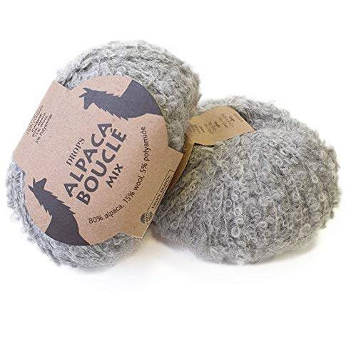 Alpaka Boucle (Drops Strick- und Häkelgarn – Aran Gewicht) 5110 light grey von Drops