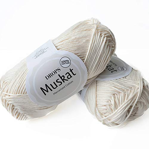 100 % Baumwollgarn zum Stricken und Häkeln, 3 oder leicht, DK, Kammgewicht, Tropfen Muskat, 51 g, 90 m pro Knäuel (08 Off-White) von Drops