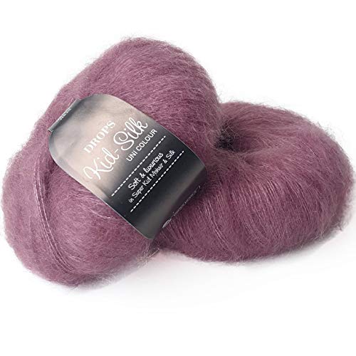 Mohair und Seide Garn Drops Kid-Seide, 0 oder Lace, 2-lagig, 25,5 g 230 Meter pro Knäuel (31 Mauve) von Drops