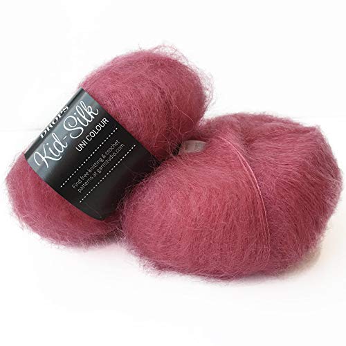 Mohair und Seide Garn Drops Kid-Seide, 0 oder Spitze, 2-lagig, 25,5 g 230 Meter pro Knäuel (32 Himbeere) von Drops